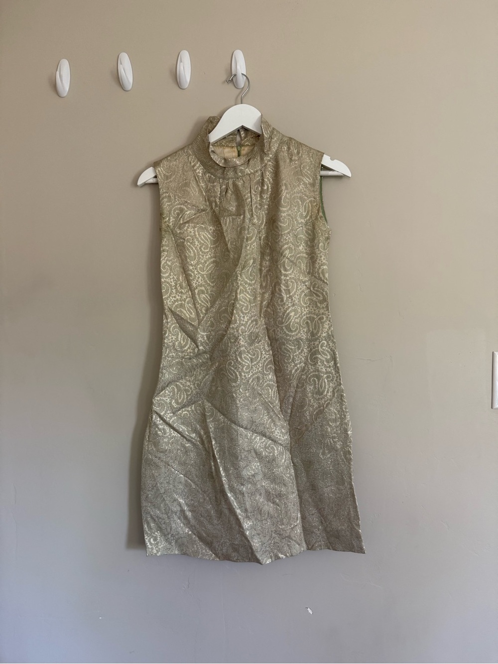 Vintage Metallic Brocade Shift Dress - Gold